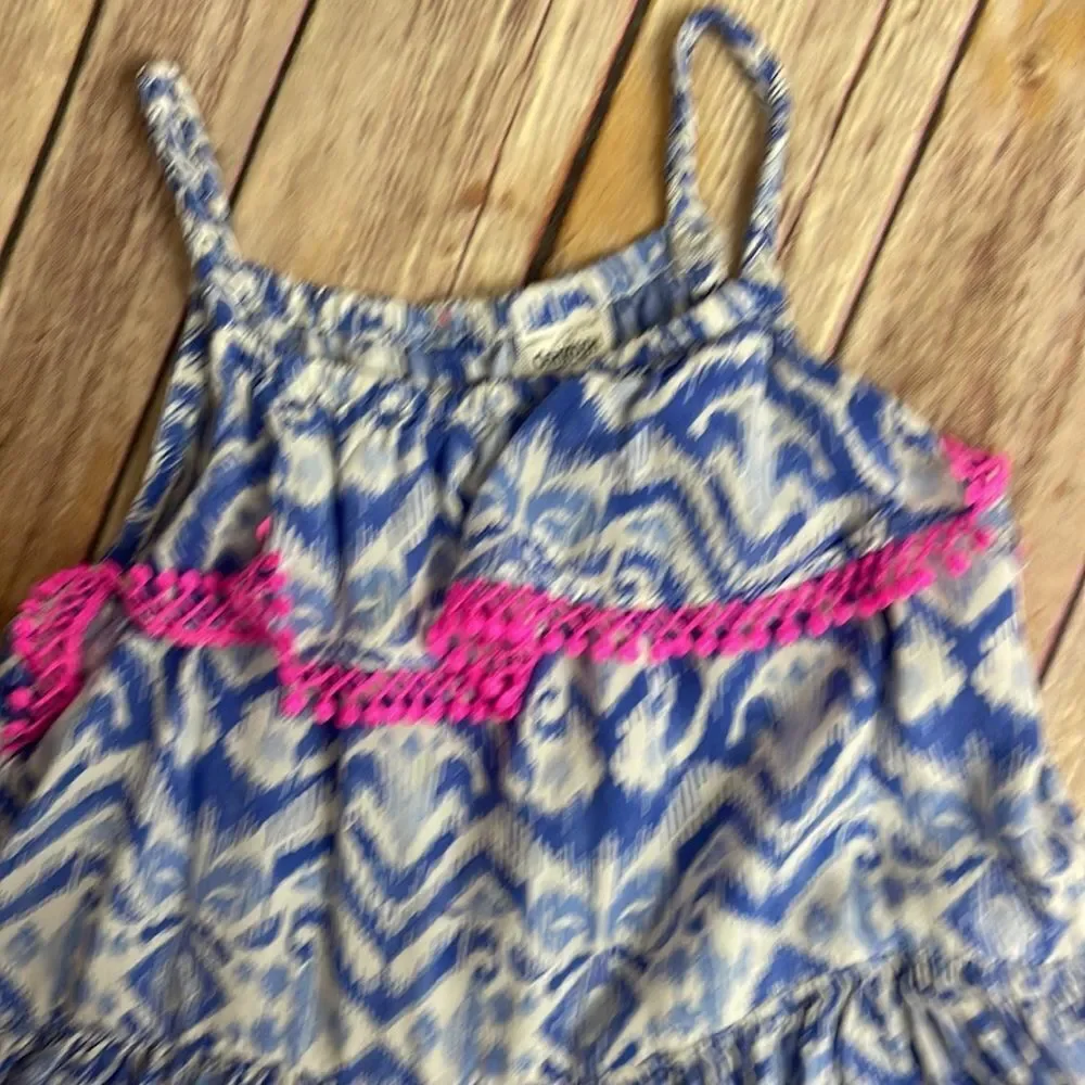 Oshkosh ikat pattern blue, white and pink toddler sun dress - 4T